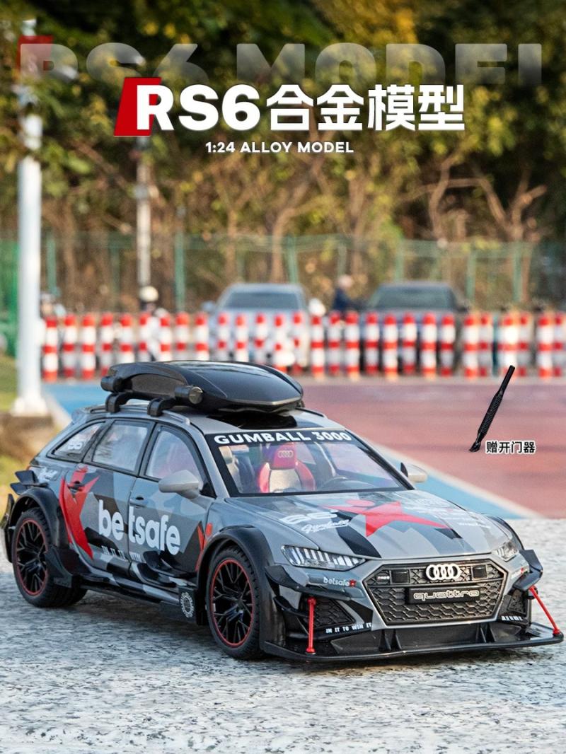 Børnemodellegetøj |  1/24 Audi Rs6 Racer Modificeret Model Til Børn, Metal, Lyd Og Lys, Fjederdrevet, Realistisk Sportsvogn Legetøj Dekoration Børnemodellegetøj Børnemodellegetøj